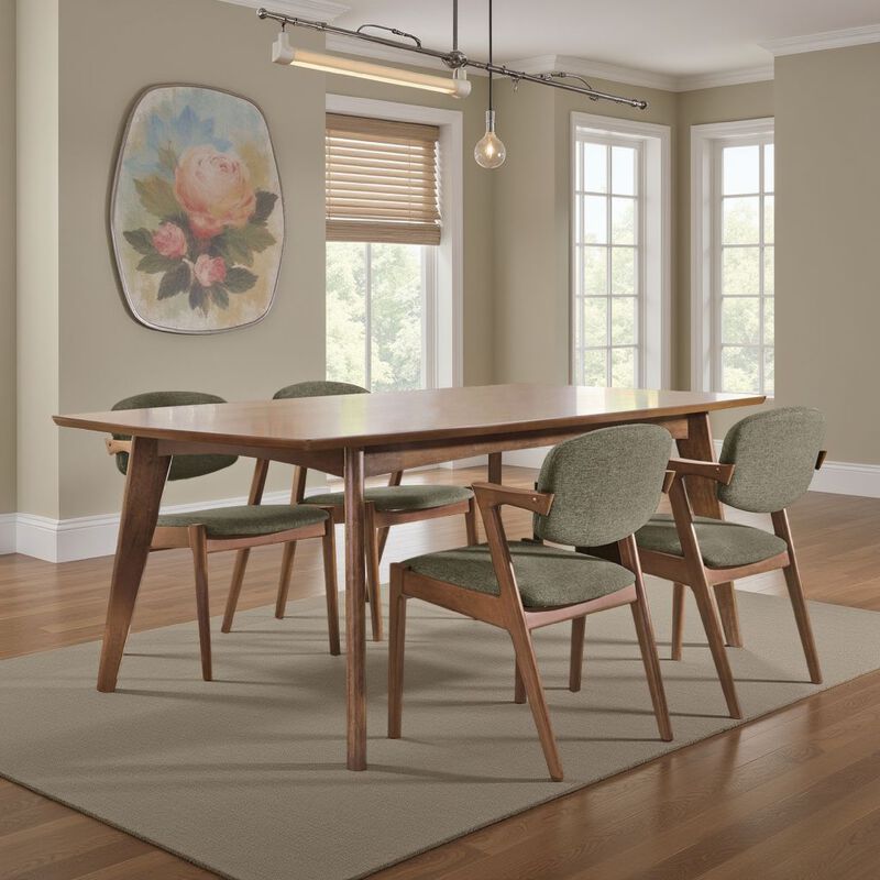 Lery 5pc Dining Table and 4 Chair Set, Gray and Walnut Brown - Benzara
