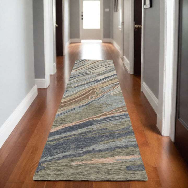 HomeRoots Wool Abstract Hand Tufted Runner Rug