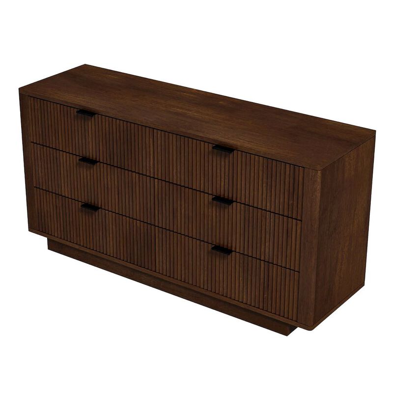 FurniFact Solid Wood 6 Drawer Dresser for Bedroom with Walnut Finish, Brown Color image number 3