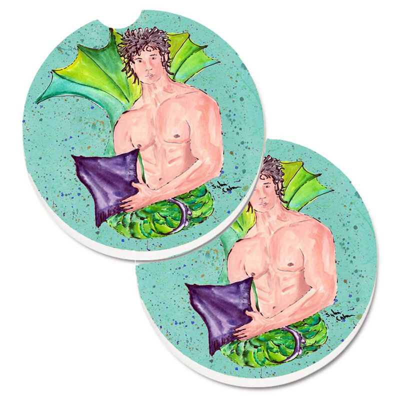 Caroline's Treasures Merman Set of 2 Cup Holder Car Coasters 8345CARC, 2.56, Multicolor