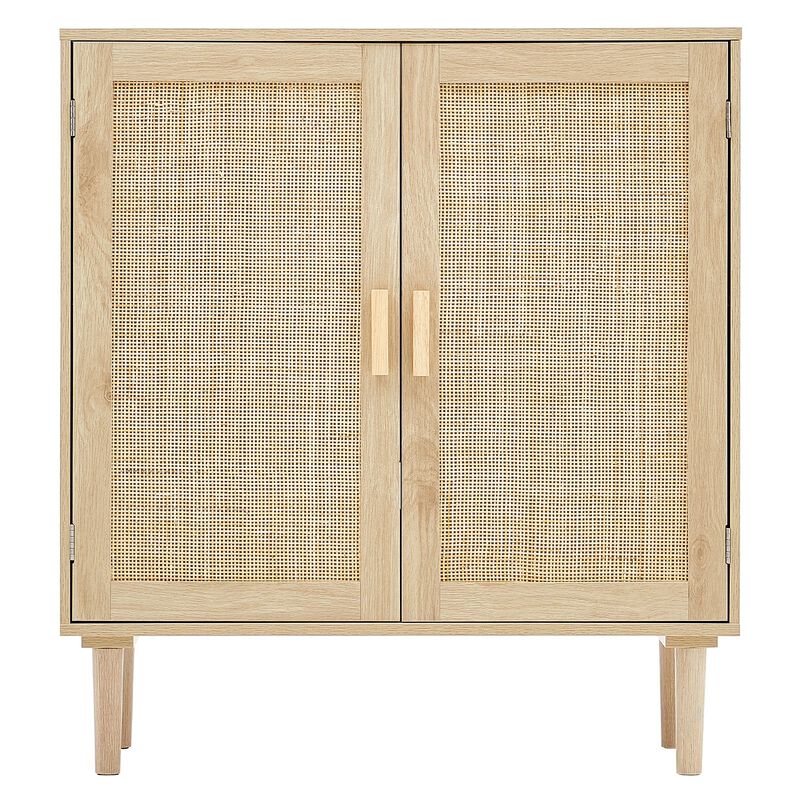 Rattan Storage Cabinet with 2 Magnetic Doors and Adjustable Shelves for Any Room