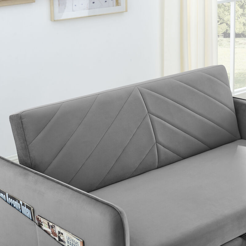 Pull-out sofa sleeper, 3-in-1 adjustable sleeper with pull-out bed, 2 lumbar pillows and side pocket, soft velvet convertible sleeper sofa bed, suitable for living room bedroom.