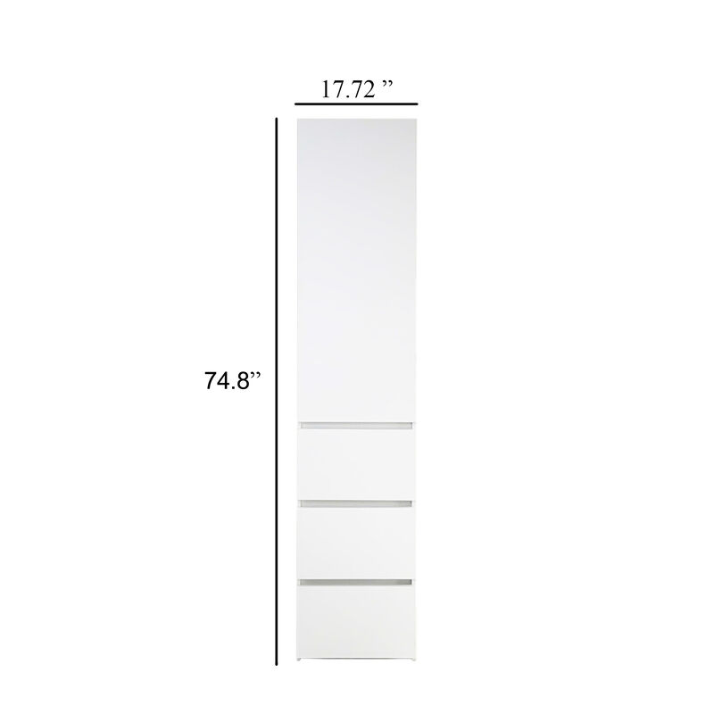 Ely Slim Closet Cabinet, 3 Drawers, 75 Inch, White Melamine and Wood image number 5