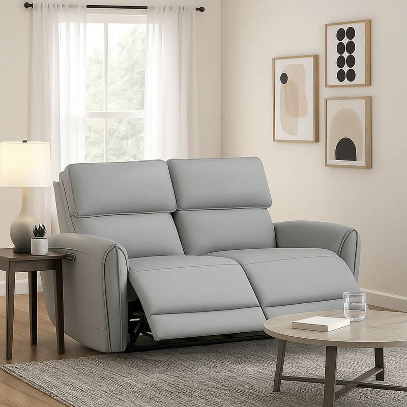 Jero Power Motion Recliner Loveseat, USB Port, Light Gray Faux Leather image number 6