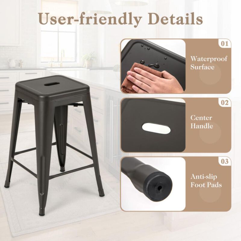 Hivvago 24 Inch Set of 4 Tolix Style Counter Height Barstool Stackable Chair