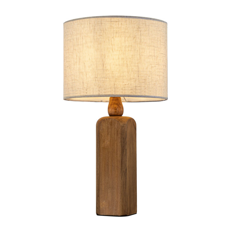 22 In. Farmhouse Table Lamp with Honey Natural Wood Base Classic Beige Fabric Drum Shade Traditional Desk Lamp image number 0