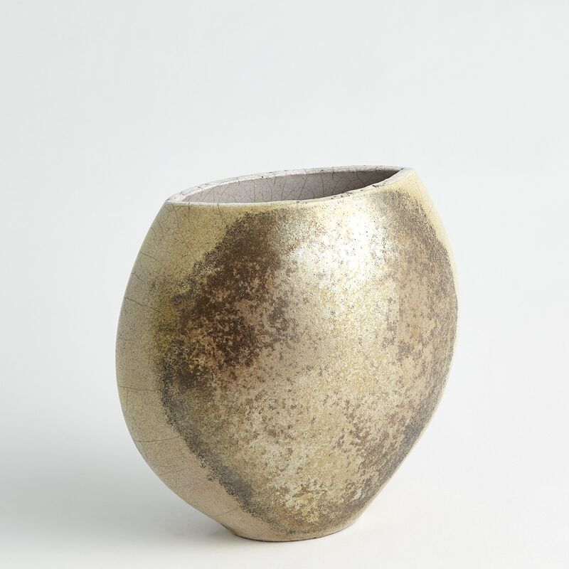 Golden Raku Flat Round Vase