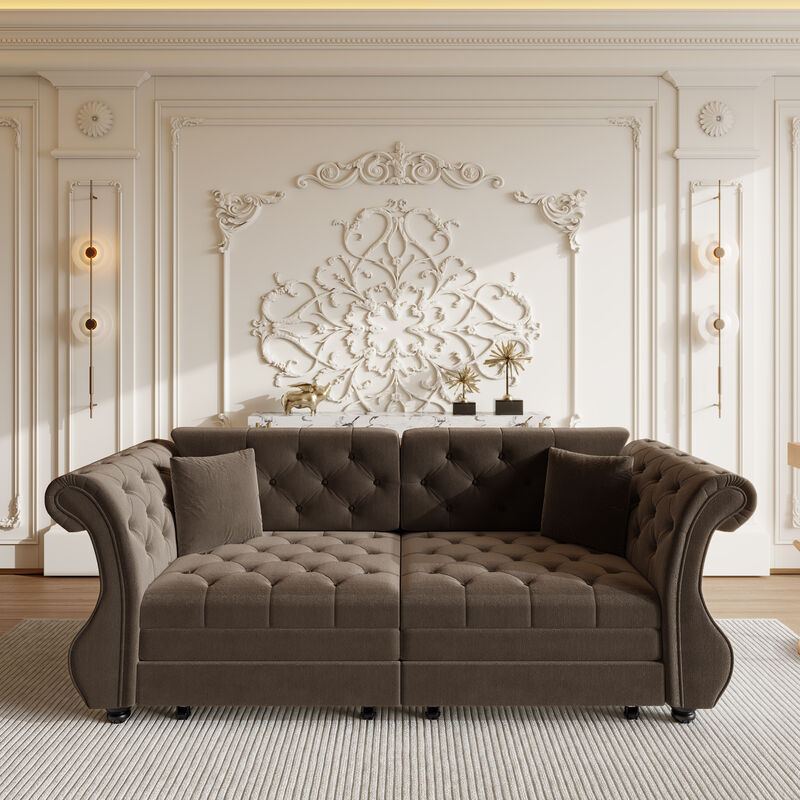 Merax Convertible Chesterfield Velvet Sofa Bed Loveseats image number 1