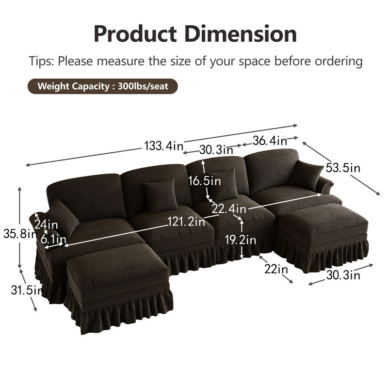 Nidjuk Classic U Shape 4 Seater Modular Sectional Sofa image number 5