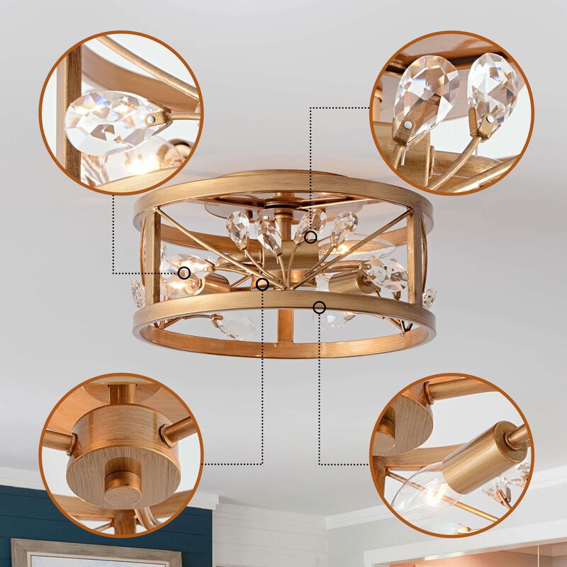 Adela 3-Light Metal Cage Drum Flush Mount - Brushed Brass image number 6
