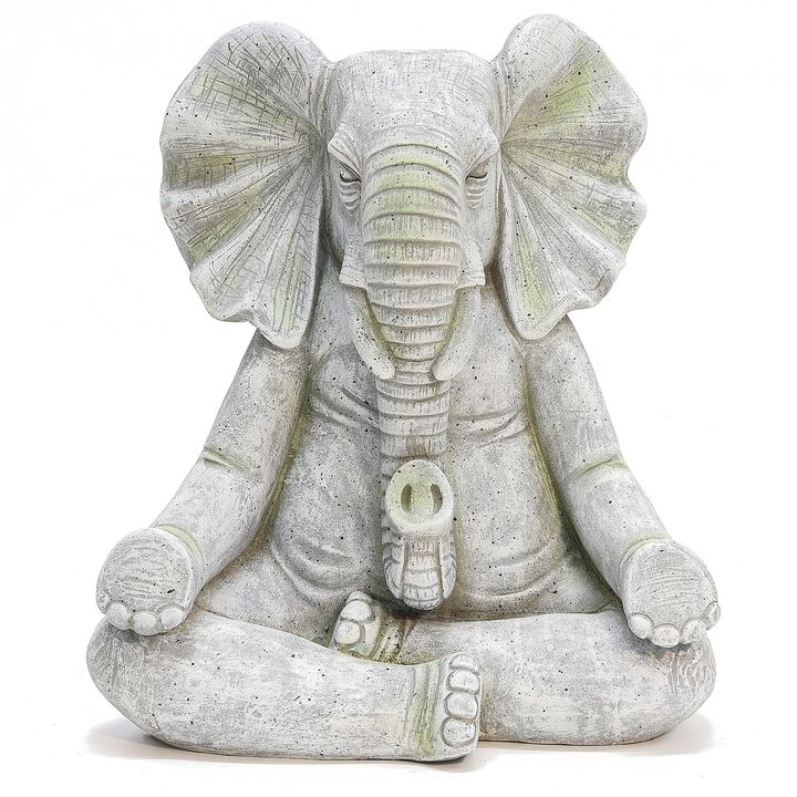 LuxenHome Gray MgO Meditating Elephant Statue