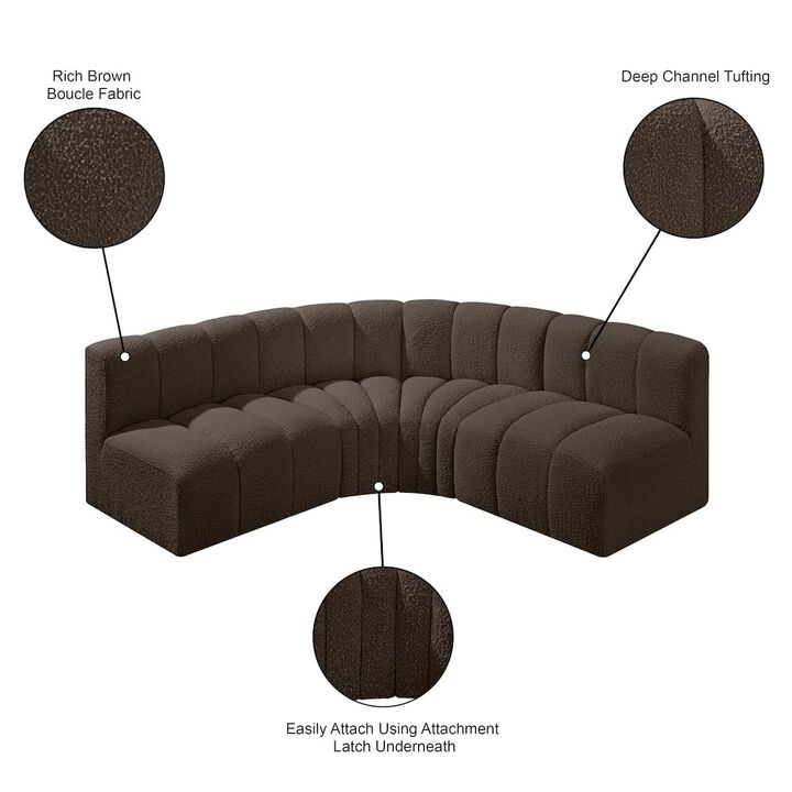 Meridian Furniture Arc Brown Boucle Fabric Modular Sofa