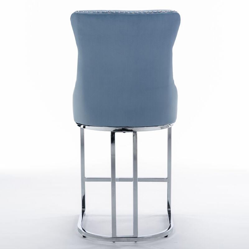 Streamdale Velvet Bar Stools Set of 2 with Chromed Metal Base Legs image number 8