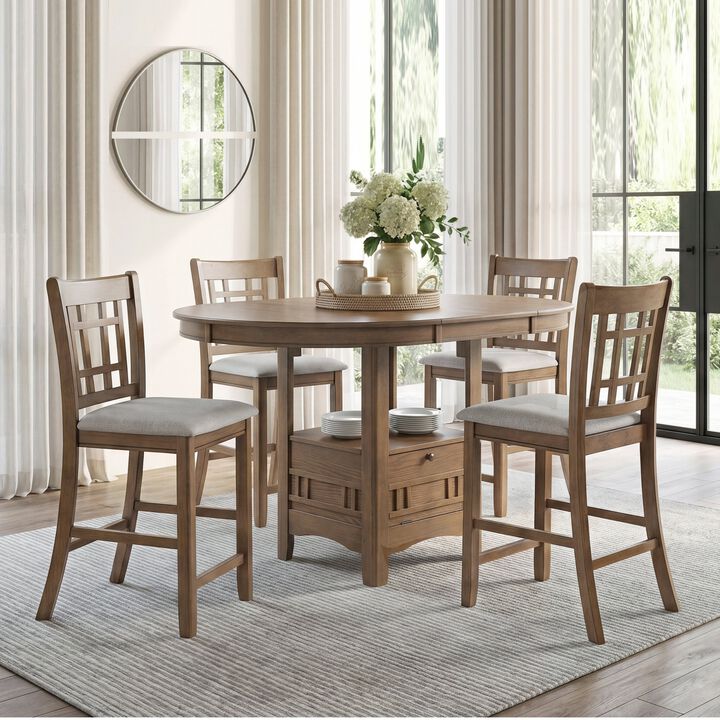 Nenkru 42"‑60" 5‑Piece Expandable Counter‑Height Dining Table Set