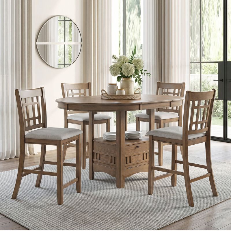 Nenkru 42"‑60" 5‑Piece Expandable Counter‑Height Dining Table Set image number 1
