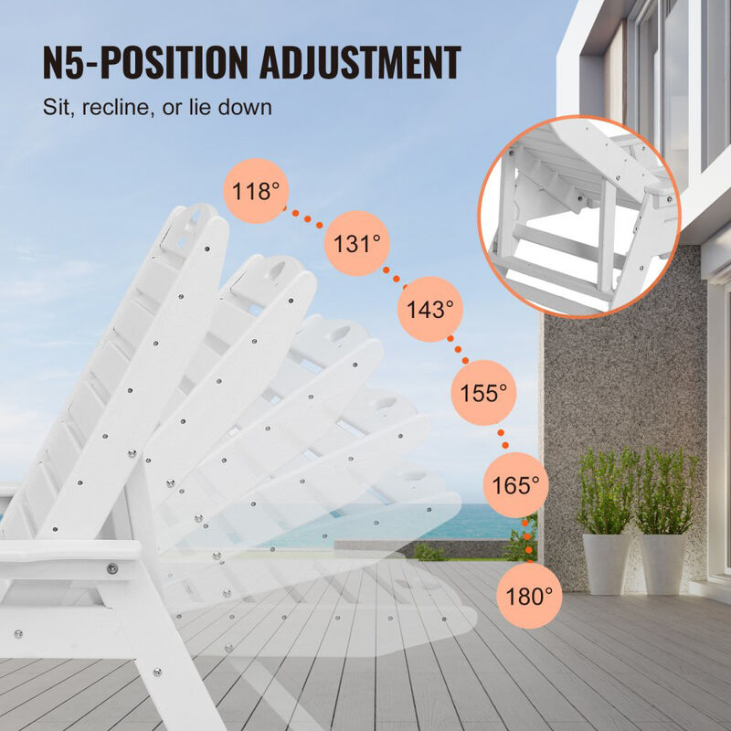 Outdoor Chaise Lounge Chair, 6-Position Adjustable HDPE Recliner with Cup Holder image number 4