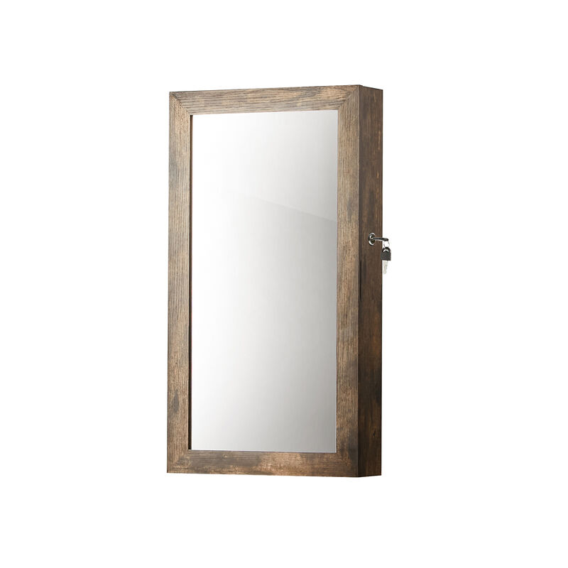 Space-Saving Wall-Mounted Jewelry Cabinet with Mirror and Lock - Rustic Brown Finish image number 7