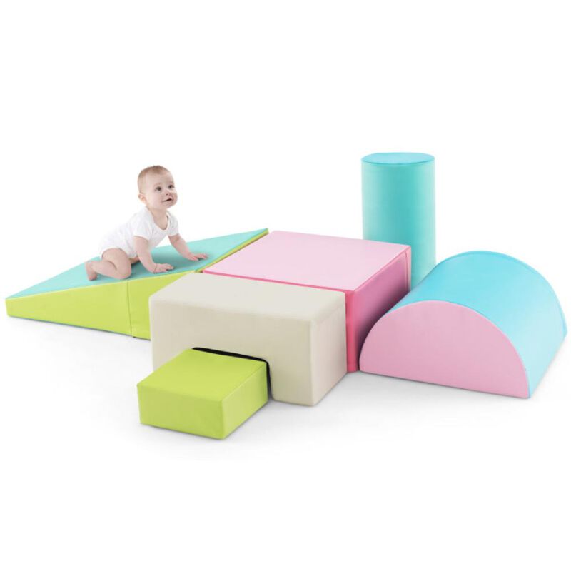 Hivvago 6 Pieces Foam Climbing Blocks Indoor Climb and Crawl Activity Playset with Rectangles