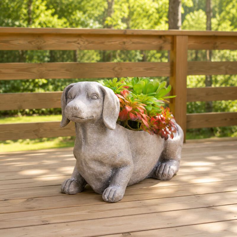 WOW PIONEER Manon Dog Planter 20.1x6.7x11.8 Inches - Durable Magnesium Oxide Outdoor Indoor Planter with Neutral Gray image number 2