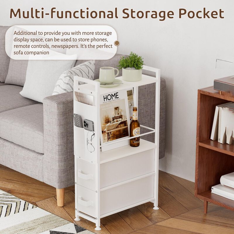 Oppro Small Narrow Side Tables for Small Spaces, Skinny Bedside End Table Nightstand with Drawers&Wheels, Slim Desk Stand Magazi