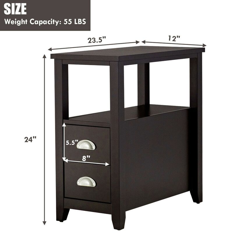 Nightstand End Table Wooden with 2 Drawers and Shelf Bedside Table image number 7