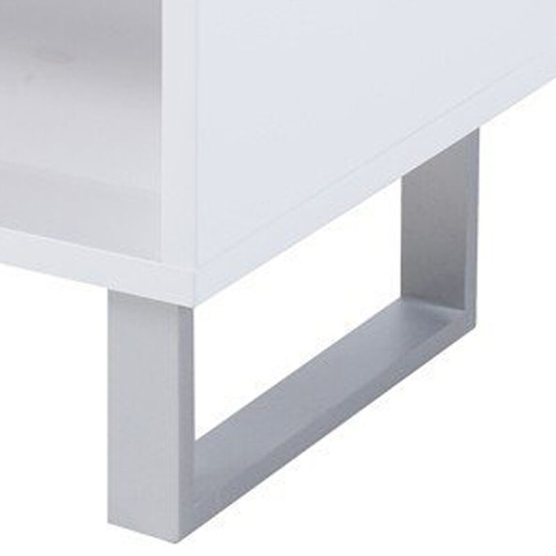 Contemporary Storage End Table With Metallic Base, Glossy White-Benzara