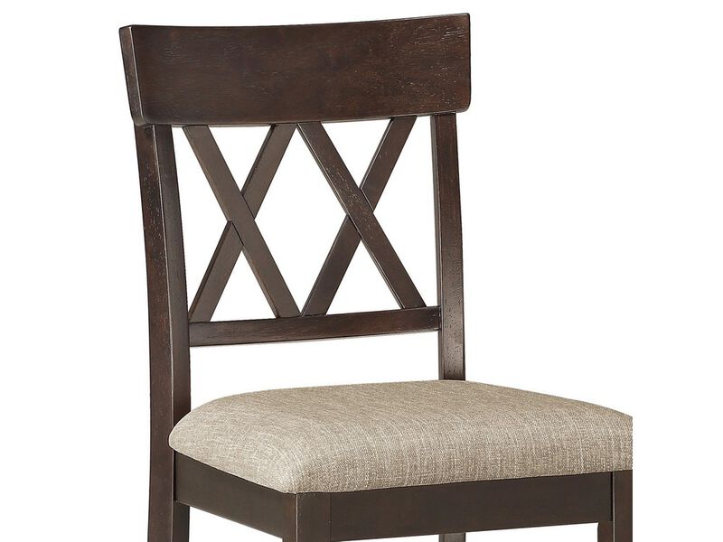 Fabric Wooden Counter Height Chair with Double X Back Design, Brown-Benzara