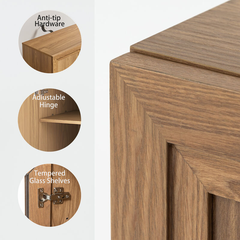 Wood Accent Cabinet, Storage Organizer with Adjustable Shelves and Glass Doors image number 4
