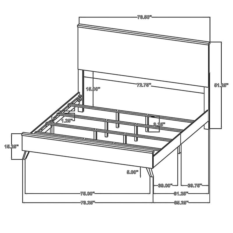 Wemy King Size Bed, Tall Panel Headboard, Natural Brown Pine Finish - Benzara