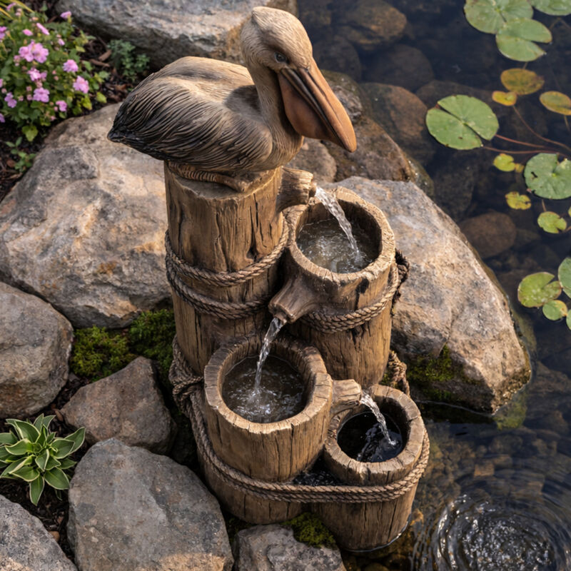 4-Tier Pelican and Post Outdoor Water Fountain, Brown image number 7