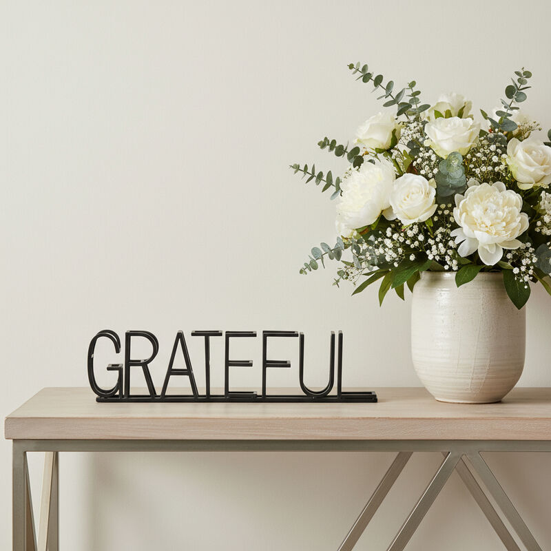 HomeRoots 17" Black Metal Grateful Tabletop Sign image number 1