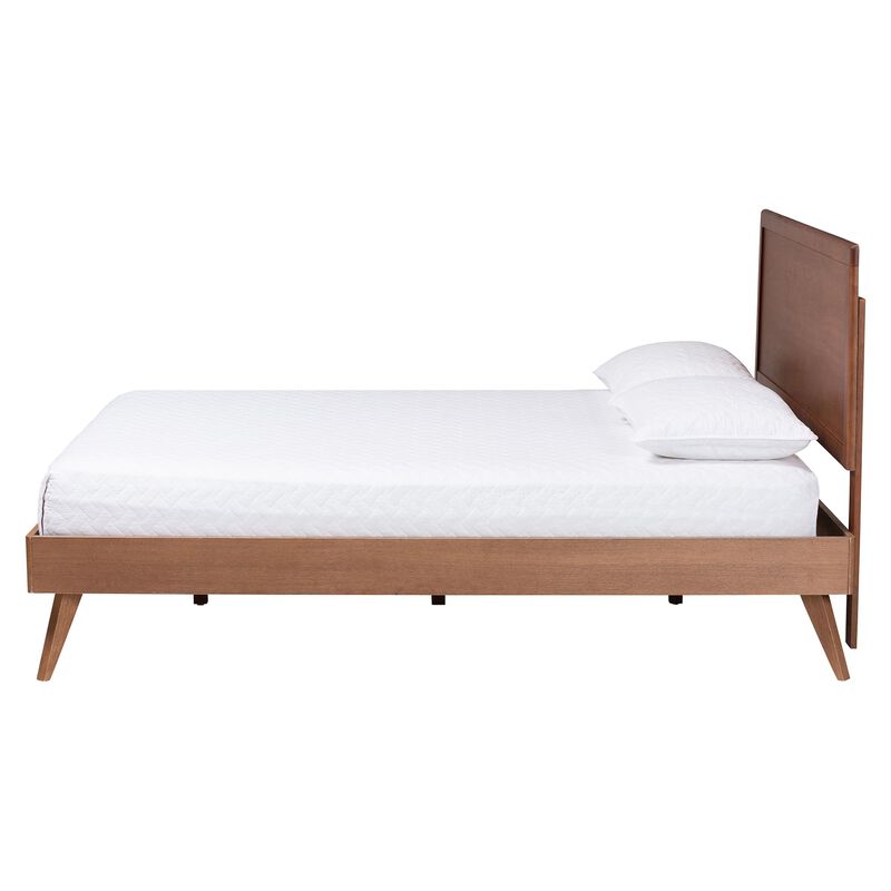 Baxton Studio Jiro Platform Bed - Mid-Century Modern Wood Bed Frame with Panel Headboard and Angled Legs for Bedroom or Guest Room, Full image number 1