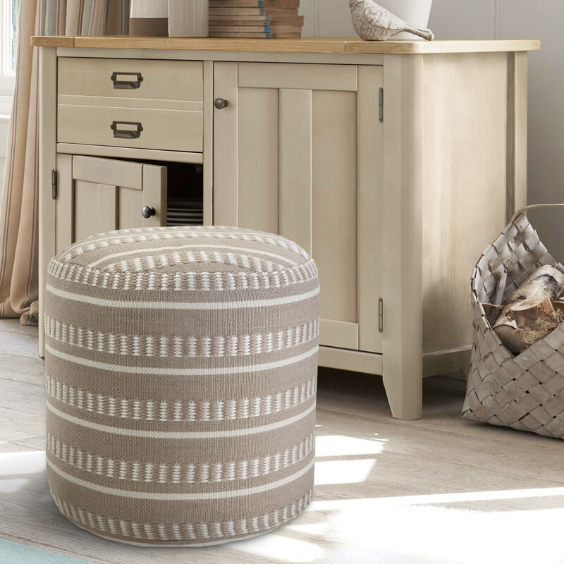 Polyester Round Striped Indoor Outdoor Pouf Ottoman
