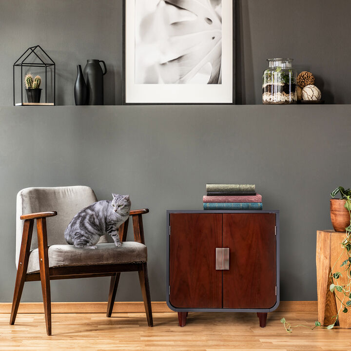 Teamson Pets Dyad Wooden Cat Litter Box Cabinet and Side Table, Mocha Walnut