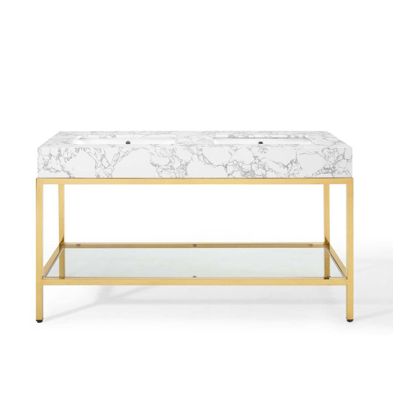 Modway EEI-4001-GLD-WHI Kingsley Bathroom Vanity, 60 Inch, Gold image number 5
