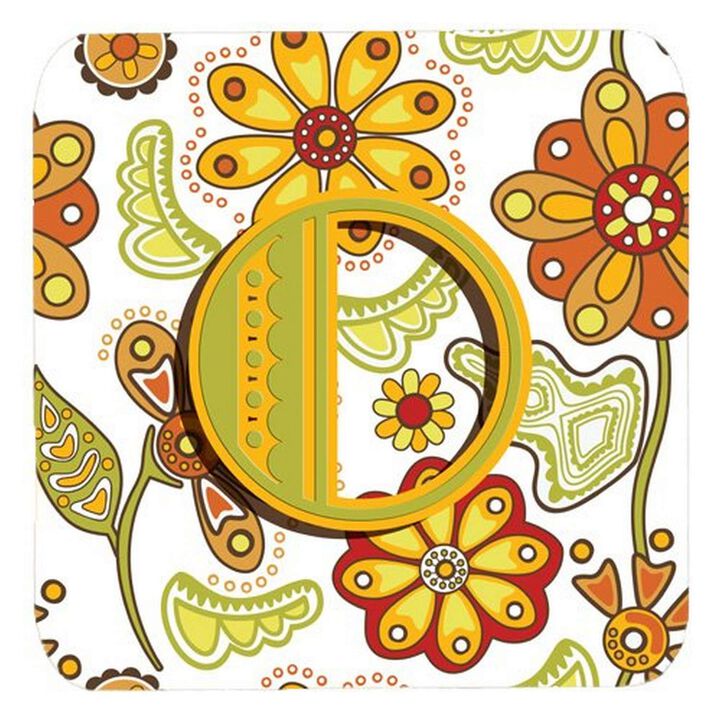 Caroline's Treasures CJ2003-OFC Letter O Floral Mustard and Green Foam Coasters (Set of 4), 3.5, Multicolor
