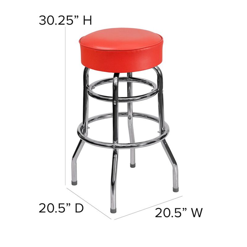 Flash Furniture Double Ring Chrome Barstool with Red Seat image number 3