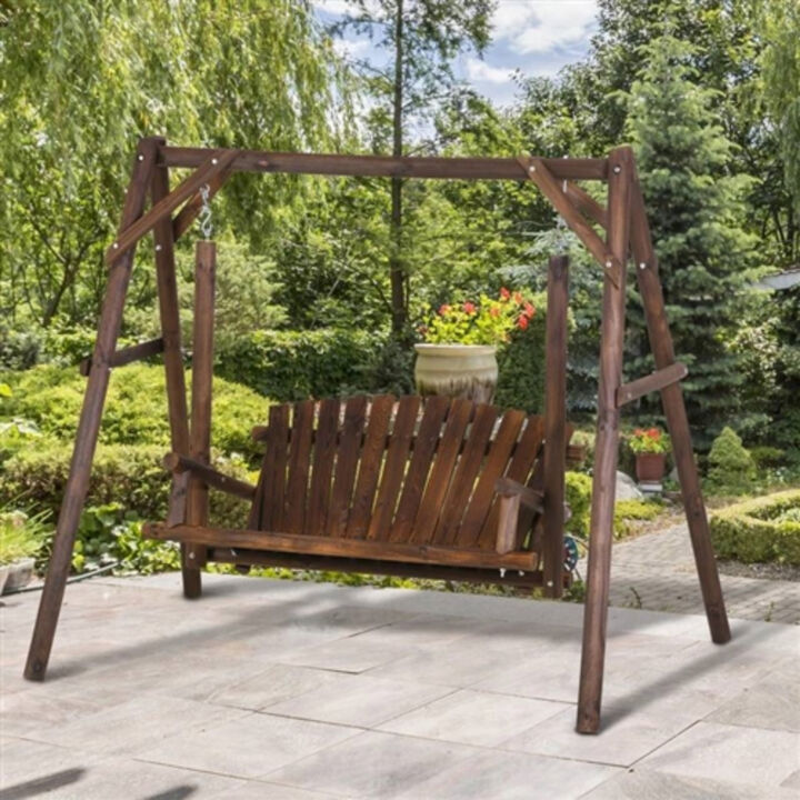 Farmhouse Log A-Frame Wooden Swing Bench for 2-Person Outdoor Seating