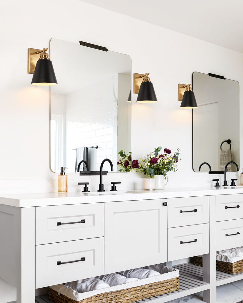 2-Pack 8.7 in. Modern Black and Warm Gold 1-Light Dimmable Indoor Wall Sconces image number 4