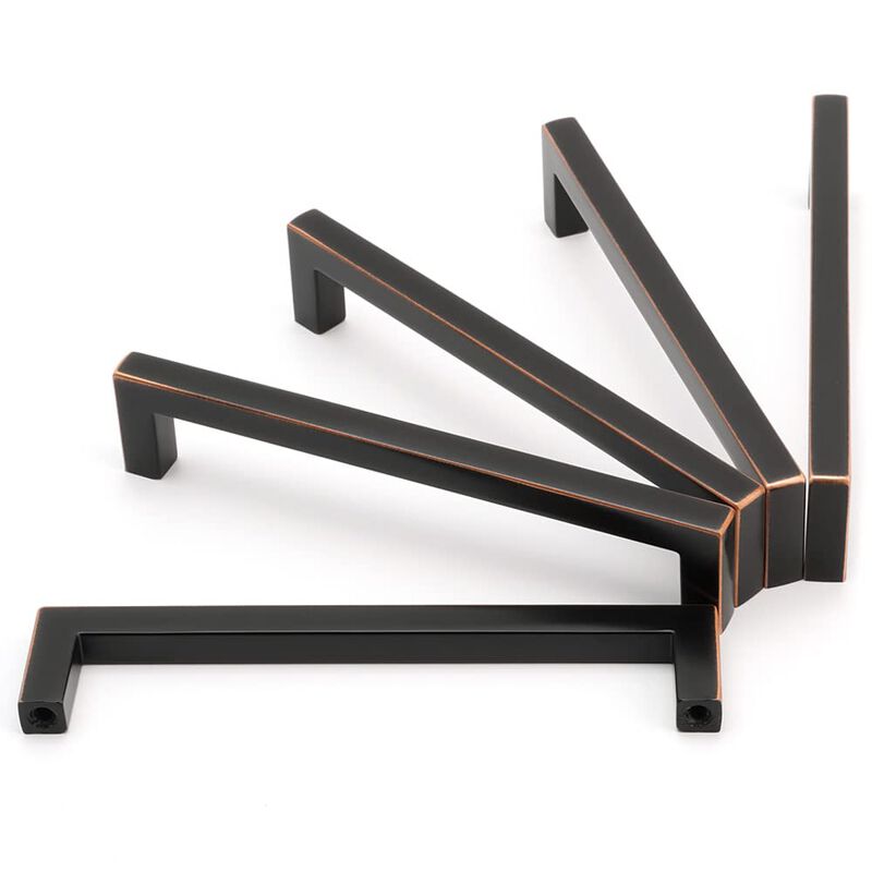 KOOFIZO Solid Square Bar Cabinet Handle - Oil Rubbed Bronze Furniture Pull, 5 Inch/128mm Screwhole Distance, Pack of 5 for Kitch