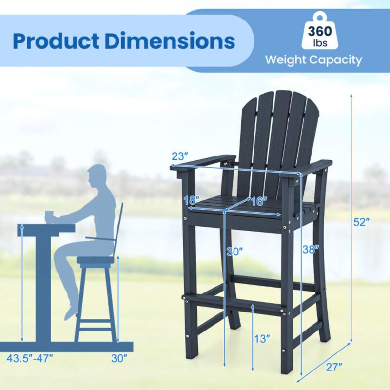 Hivvago Set of 2 Counter Height Outdoor HDPE Bar Stool with Armrests and Footrest