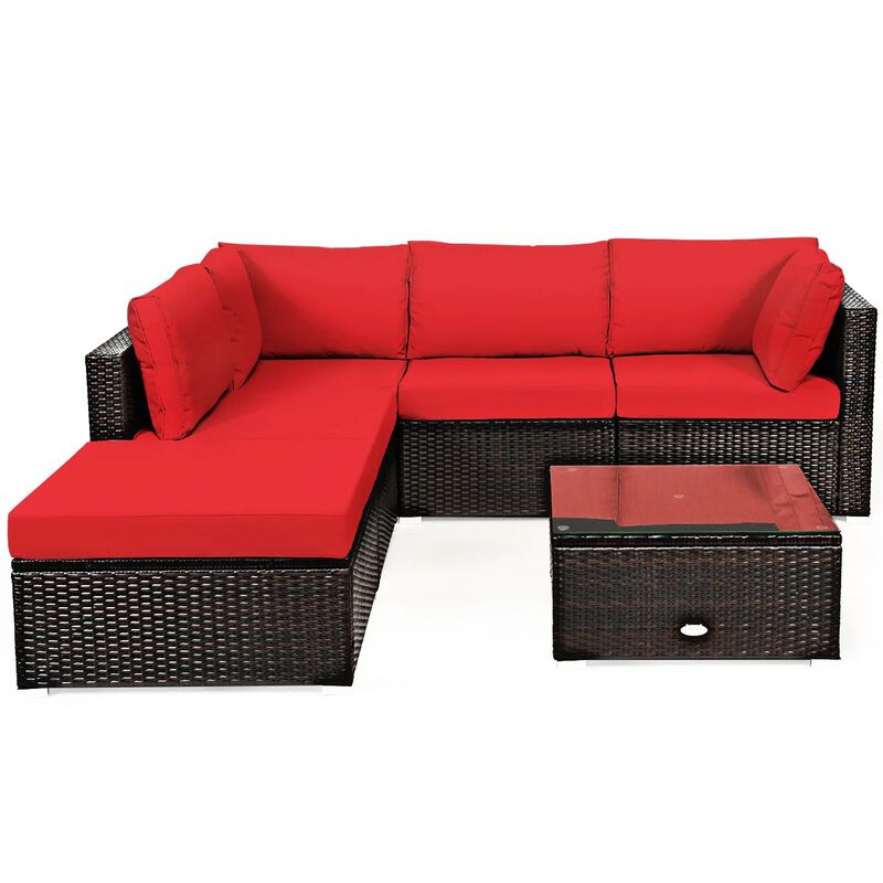Mondawe 6 Pieces Outdoor Patio Rattan Sectional Sofa Set with Coffee Table