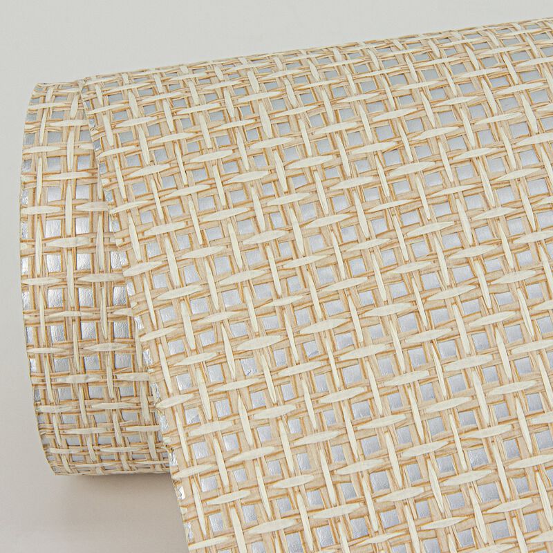 Aki Silver Paper Weave Grasscloth Wallpaper (Double Roll) image number 5