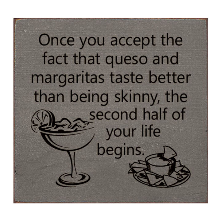 Funny Queso and Margarita Quote Wood Sign Kitchen Wall Decor