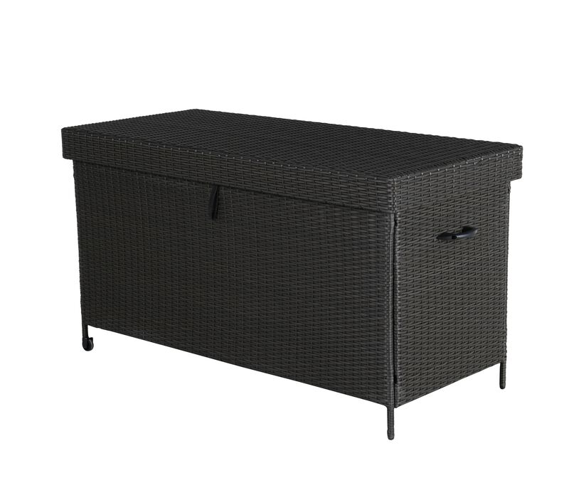 Mondawe Outdoor Hand-Woven Resin WillowStorage Box,W/ UV/Rain Resistant,Soft-Close Lid & Wheels