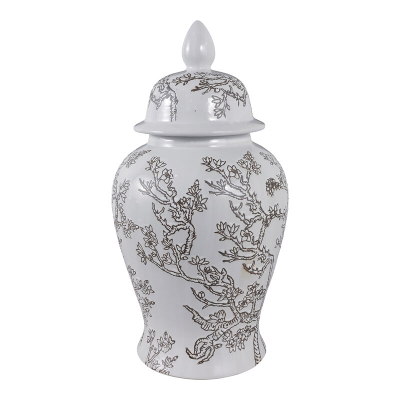 18x9" Cherry Blossom Temple Jar, White/ Brown image number 3