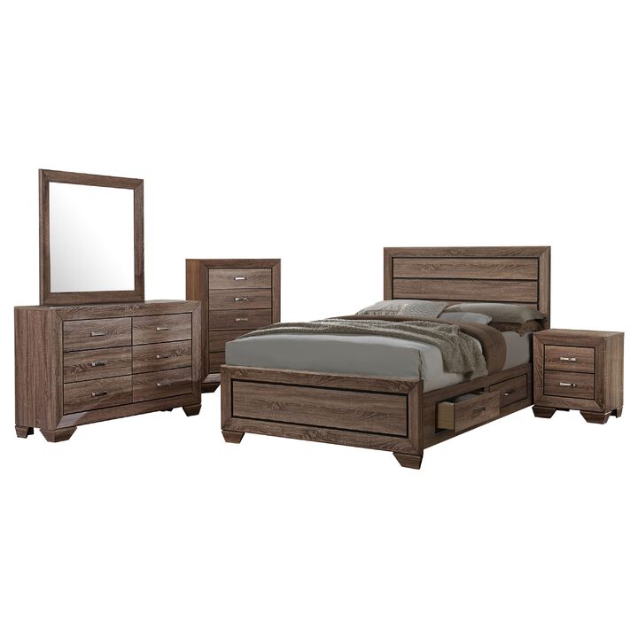 Bello 5pc Queen Bedroom Set with Bed Storage, Washed Taupe Brown