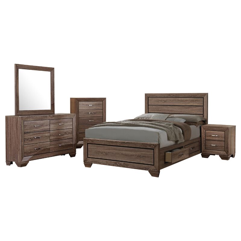 Bello 5pc Queen Bedroom Set with Bed Storage, Washed Taupe Brown