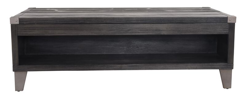 Wooden Lift Top Cocktail Table with 2 Drawers and Metal Accents, Gray
