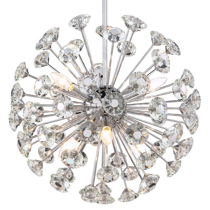 12-light Modern Glam Sputnik Crystal Chandelier In Chrome, Luxury Dandelion Pendant Light With Adjustable Rod For Living Room And Dining Room